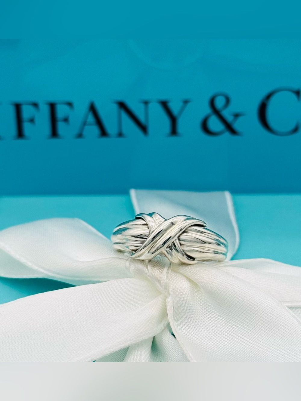 Tiffany & Co. Retired Signature "X" Silver Twist Rope Band Ring Size 6.5